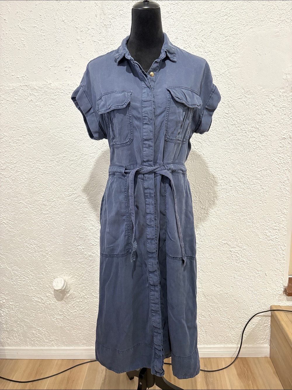 Faherty Washed Blue Button-Front Utility Shirt Dress Size Medium